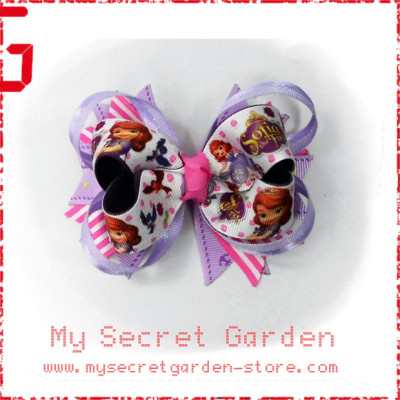 Sofia The First Grosgrain Ribbon Girls 4" Boutique Bow Hair Bows ( Hair Clip or Hair Band) # Style C Sofia The First Grosgrain Ribbon Girls 4" Boutique Bow Hair Bows ( Hair Clip or Hair Band) # Style C